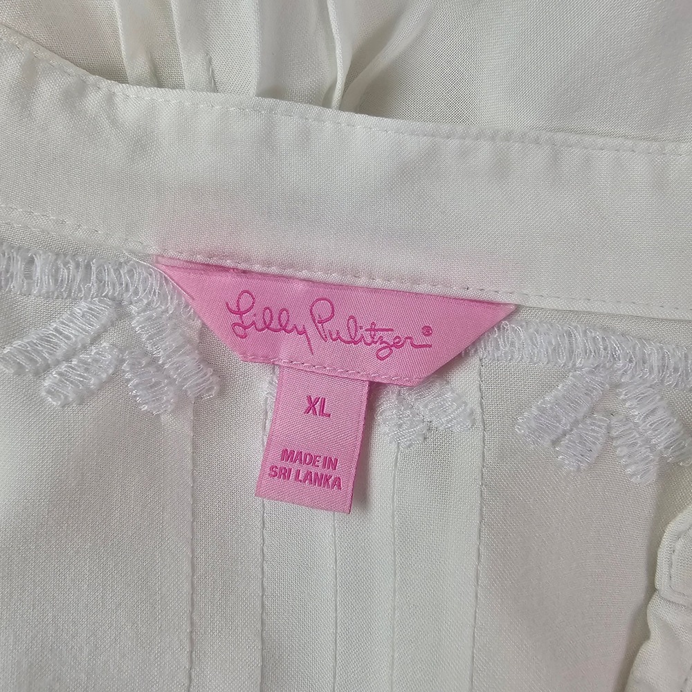Lilly Pulitzer White Embroidered Rayon Tunic Top 3/4 Roll Tab Sleeve Womens XL - Picture 2 of 12